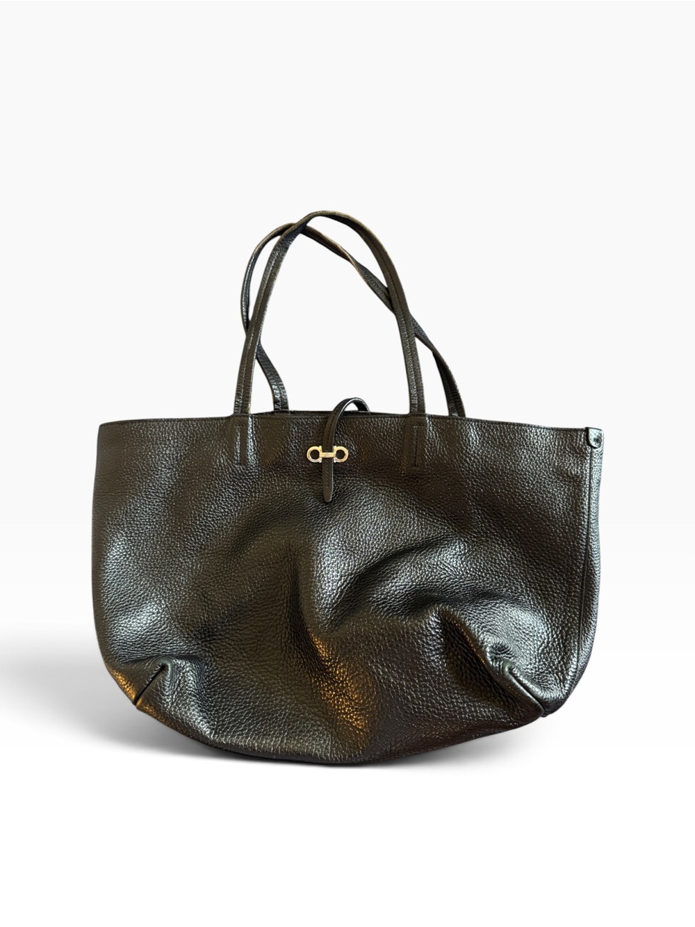 Salvatore Ferragamo black pebbled leather tote bag silver-tone Gancini hardware - Picture 3 of 11